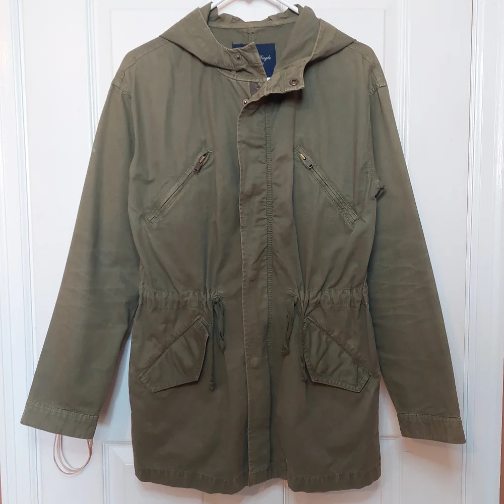American Eagle Army Green Military Lightweight Parka Jacket Cinch Waist Size XS